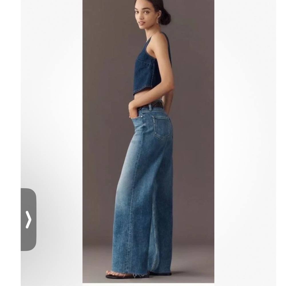 PAIGE Anessa Wide Leg Jeans Archives Wash Raw Hem Size 31 High Rise Blue Denim